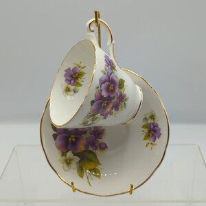 Regency Cottagecore English Teacup & Saucer Fine Bone China Floral Gold Trim